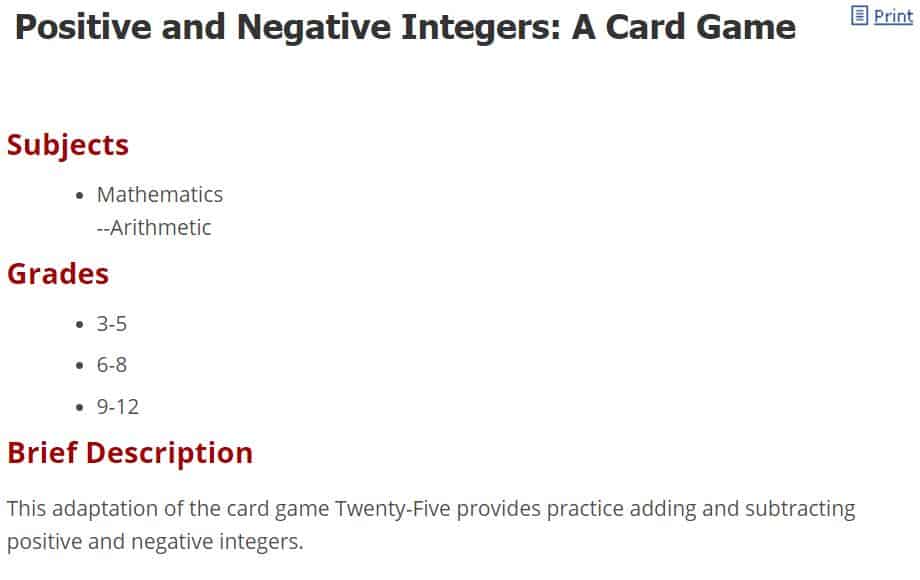 integer card game