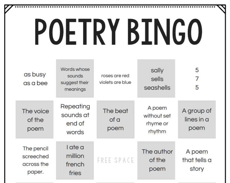poetry bingo poetry bingo