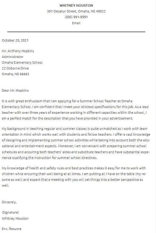 application letter summer school