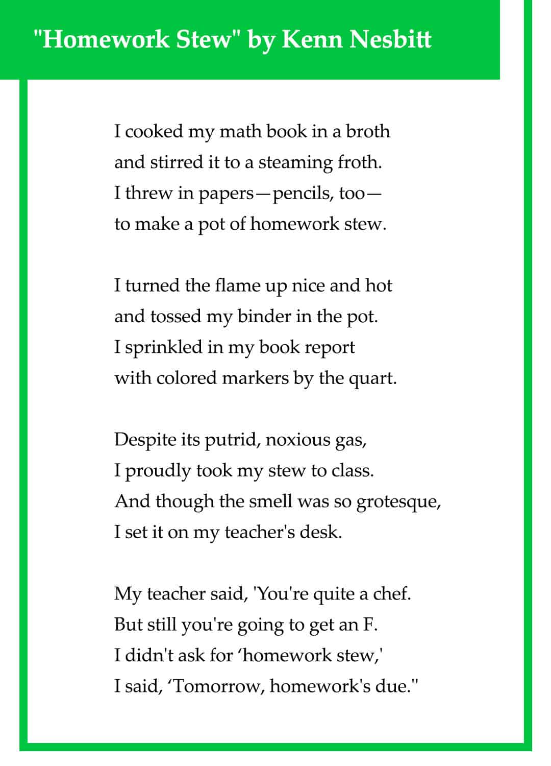 homework stew poem
