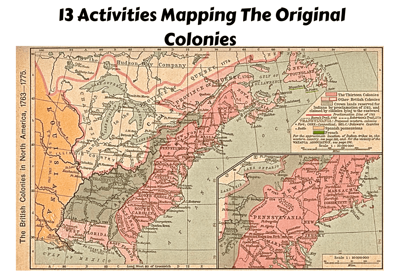 13 colonies map labeled